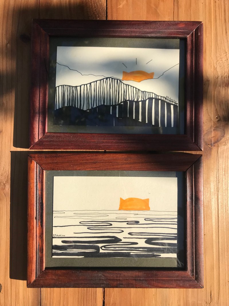貓陽日出 貓陽日落\手繪 作品 插畫 裝飾 希望 吸引 風景 回收 - 海報/掛畫/掛布 - 紙 橘色
