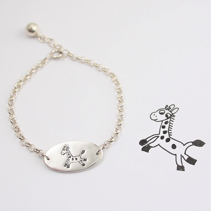 Upload your little baby children's drawing to make a unique jewelry / 925 sterling silver bracelet (one-piece) - Bracelets - Sterling Silver Silver