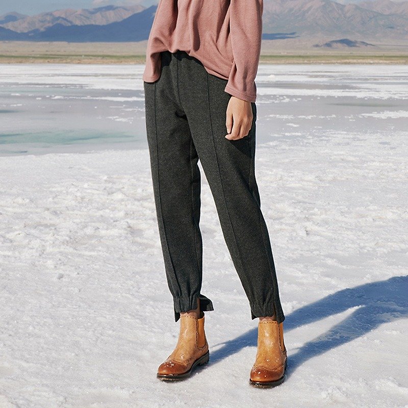 Anne Chen 2017 autumn new solid color pants loose leg trousers - กางเกงขายาว - ผ้าฝ้าย/ผ้าลินิน สีเทา