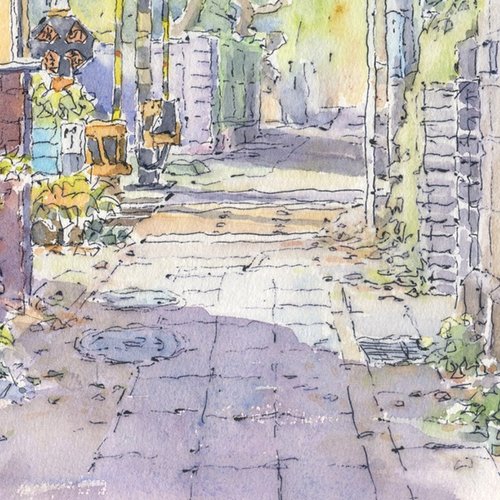 日本画水彩画⑨ 水彩画原画 江ノ電・七里ヶ浜小動岬付近走る ＃615 | iichi 日々