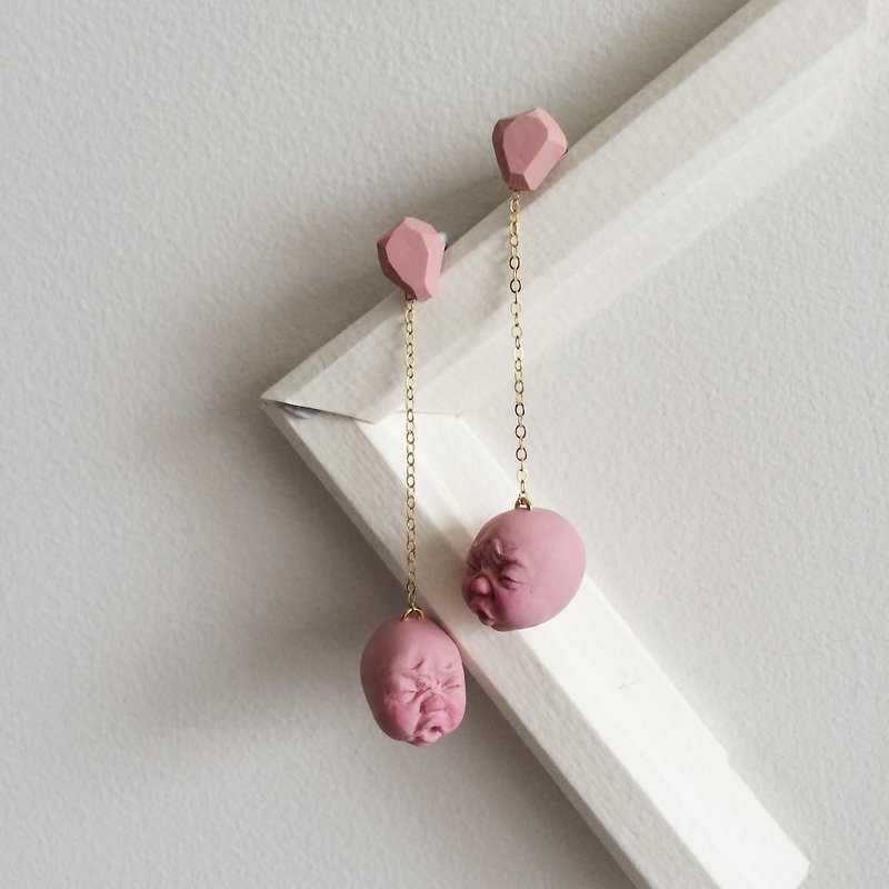 KISS child long earrings (pale pink): handmade 14k gold earrings - Earrings & Clip-ons - Clay Pink