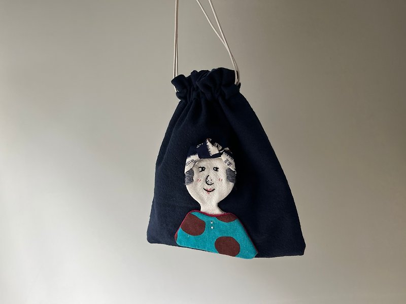 Miss Noriko's tight-fitting bag-blue - กระเป๋าหูรูด - ผ้าฝ้าย/ผ้าลินิน 