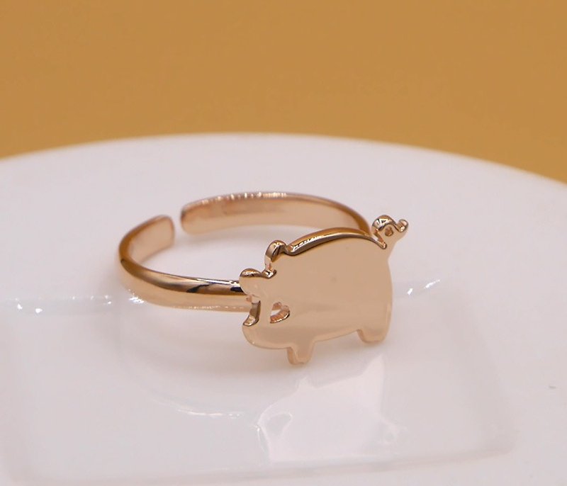 Handmade Little Pig ring - pink gold plated on brass Little Me by CASO jewelry - 戒指 - 其他金屬 粉紅色