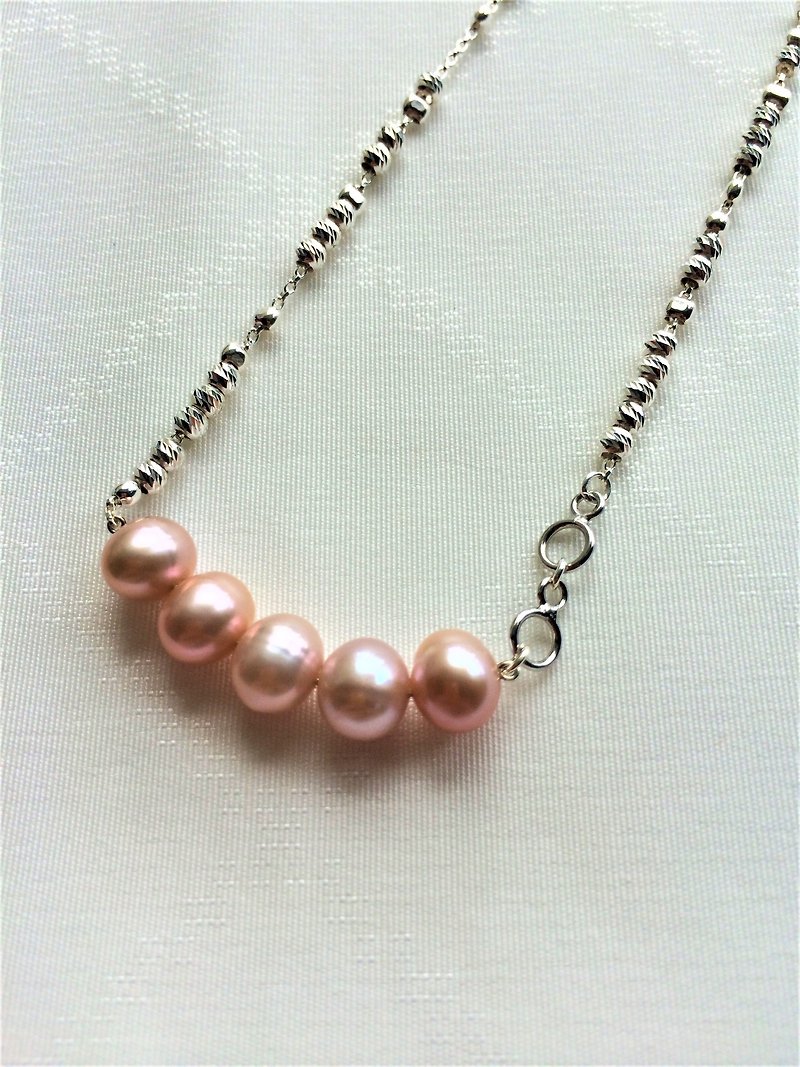100% own design 925 sterling silver pink freshwater pearl pendant - สร้อยคอ - ไข่มุก สึชมพู