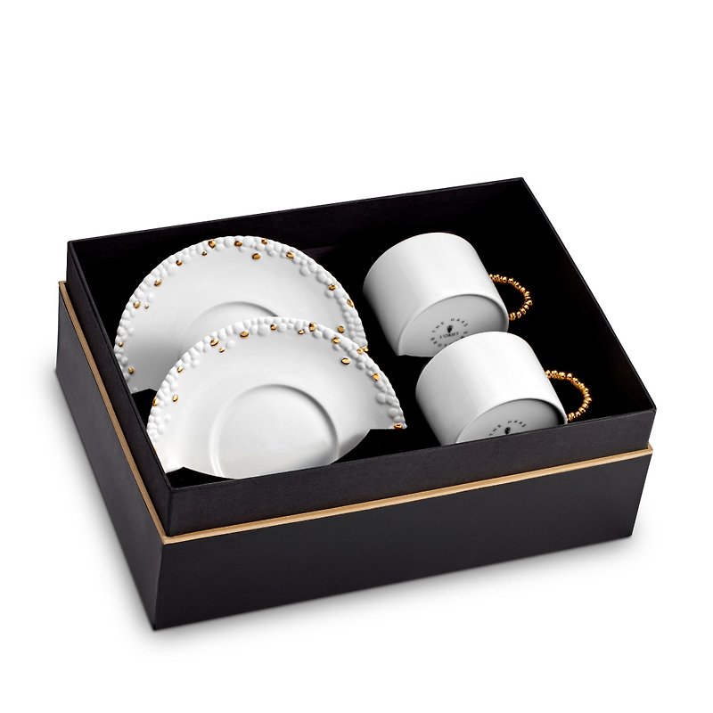 Party tea set (two-piece set)-White + Gold【L'Objet】 - Teapots & Teacups - Porcelain 