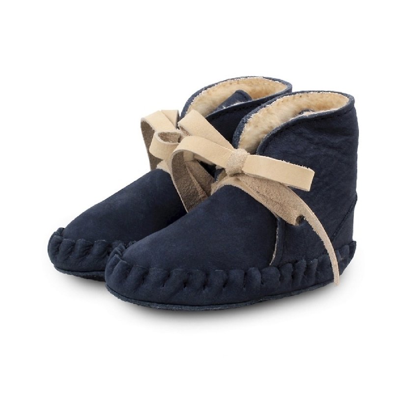 Dutch Donsje leather inner bristle bow lace-up boots baby shoes navy blue 306-NL03J - รองเท้าเด็ก - หนังแท้ สีน้ำเงิน