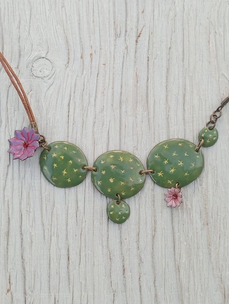 聖誕仙人掌項鍊，琺瑯項鍊，仙人掌項鍊，仙人掌花 - 項鍊 - 琺瑯 綠色