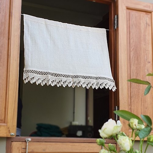 ChiangmaiCotton Cotton Curtain 72 x 59 cm., Hand Woven, Hand crochet, Natural, Marry Tier
