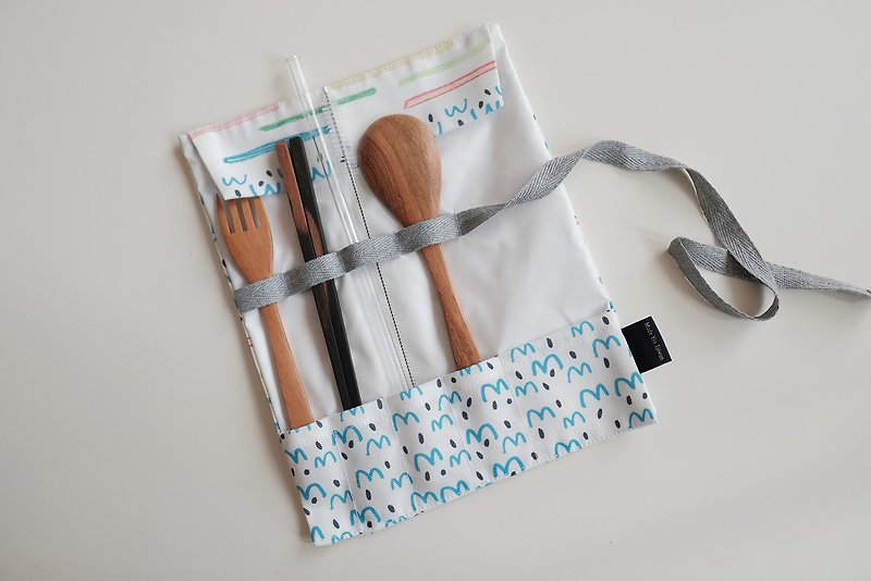 Cutlery bag eco-friendly cutlery storage straw storage bag cutlery cloth cover-striped fish - Other - Polyester Multicolor
