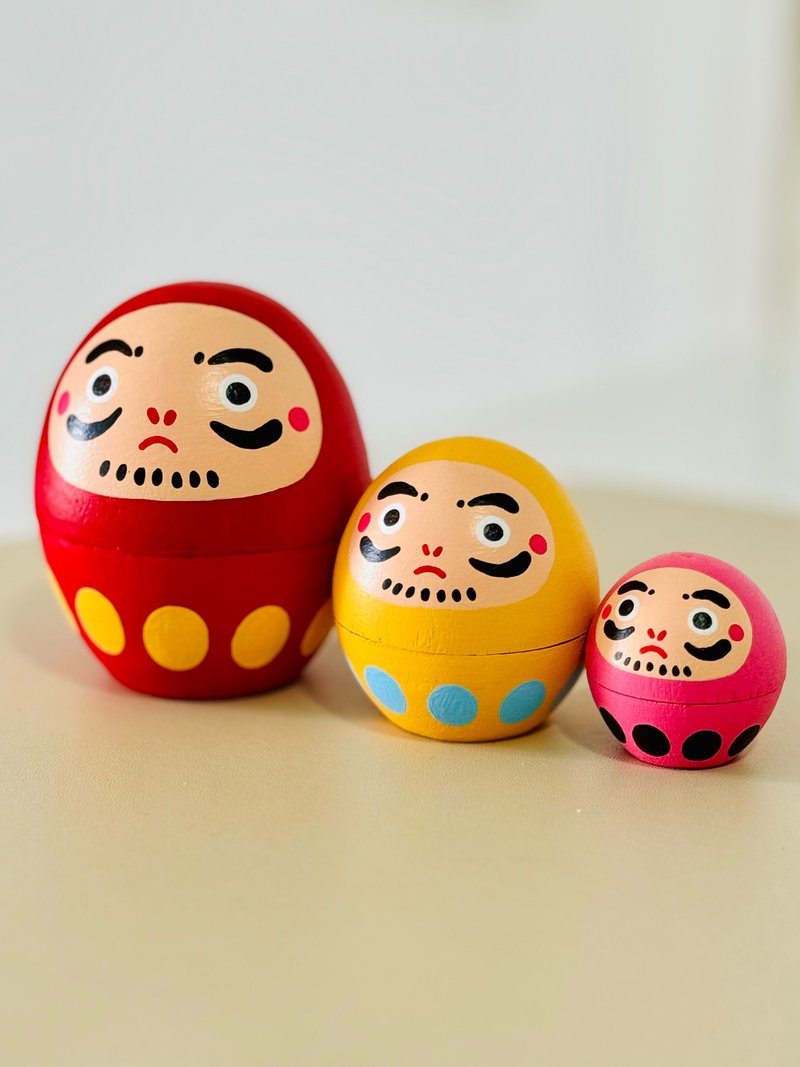 Lucky Bodhidharma Russian Doll Set Handmade Wooden Lucky Decorations Small Wood Carvings - Items for Display - Wood Red