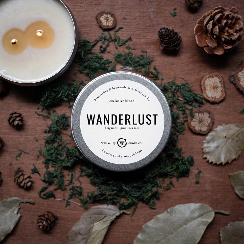 Soy Candle Wanderlust Blend Travel Tin - Bergamot, Pine, Tea Tree - 蠟燭/燭台 - 其他材質 銀色