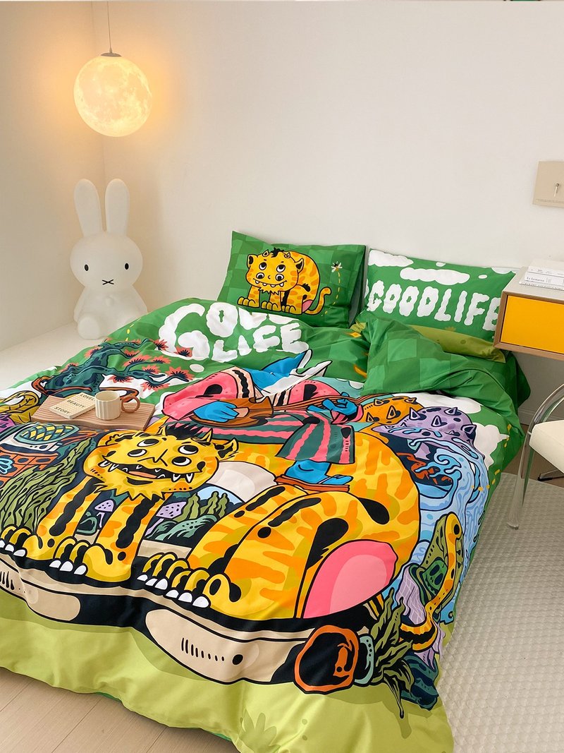 Graffiti Series Green Checkerboard Sheets 100% Cotton Bedding Four-piece Set Dormitory Boys Available - เครื่องนอน - ผ้าฝ้าย/ผ้าลินิน สีเขียว