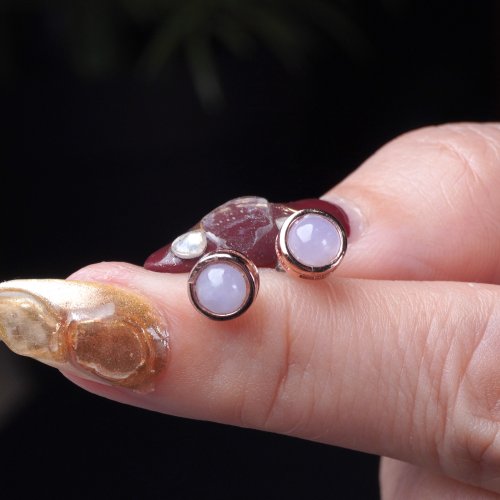 瓔珞珠寶盒 E.L.Jewelry Box 冰種紫羅蘭翡翠蛋面耳釘 925純銀 | 天然緬甸玉A貨翡翠 | 送禮