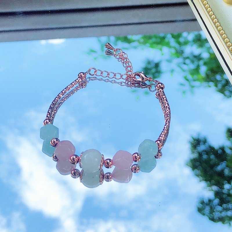 切面 海藍寶  月亮石 月光石 粉晶  水晶手鏈 天然石 生日禮物 - 手鍊/手環 - 水晶 粉紅色