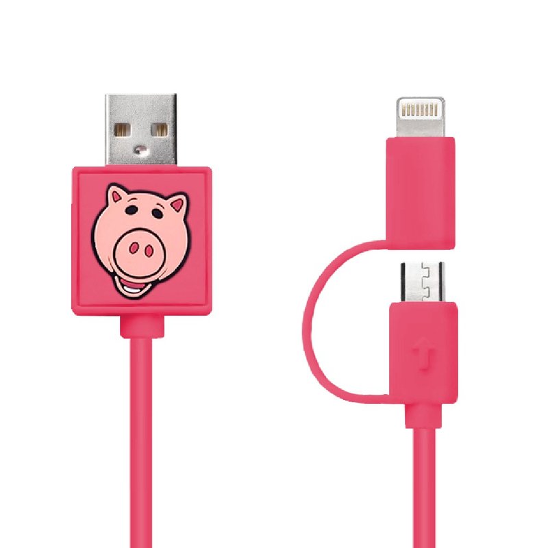 迪士尼系列 Lightning / Micro USB 二合一快充傳輸線 火腿豬 - 行動電源/充電線 - 塑膠 粉紅色