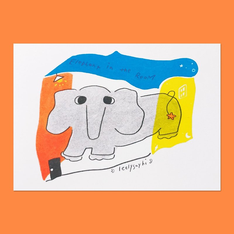 房間裡的大象丨RISO 孔版印刷明信片 - 心意卡/卡片 - 紙 白色