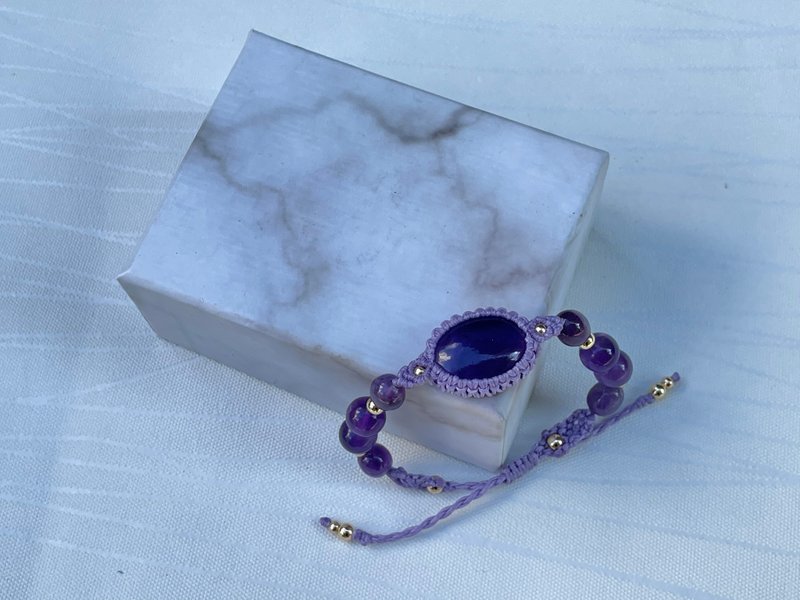 220838 Macrame 南美蠟線 紫水晶 手鍊 - 手鍊/手環 - 半寶石 紫色