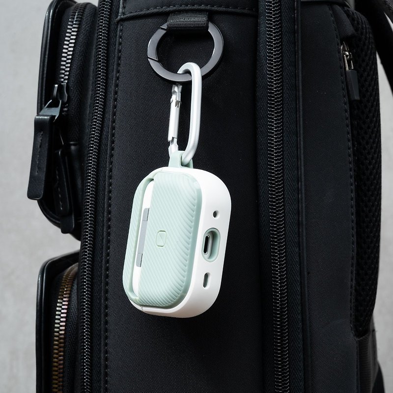 AirPods Pro 2 Clyde snap-on dual-material protective case with carabiner - cream/mint - ที่เก็บหูฟัง - วัสดุอื่นๆ สีเขียว