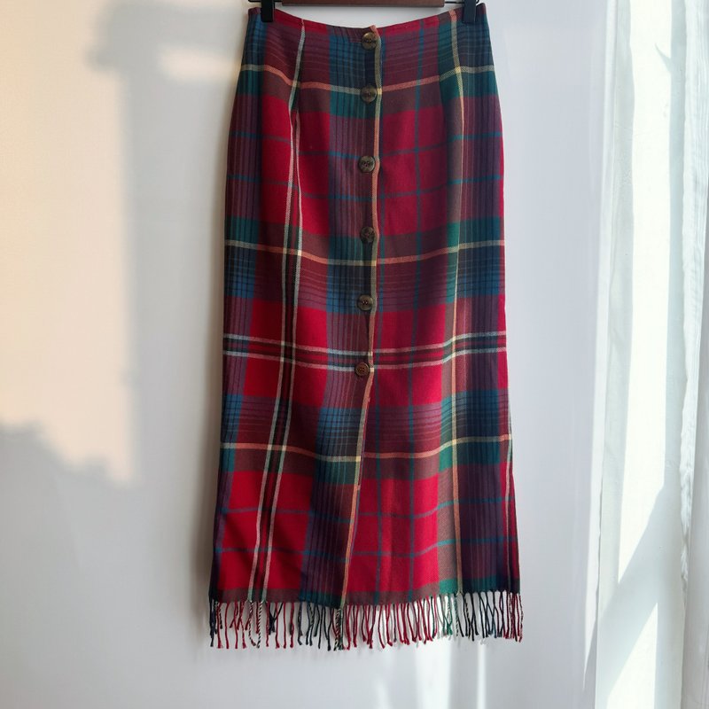 USA fringed checkered skirt - กระโปรง - ไฟเบอร์อื่นๆ สีแดง