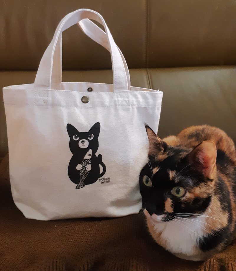 Big Eyes Black Cat Tote Canvas Bag/Broad Bottom Lunch Bag/Small Tote Bag - Handbags & Totes - Other Materials 