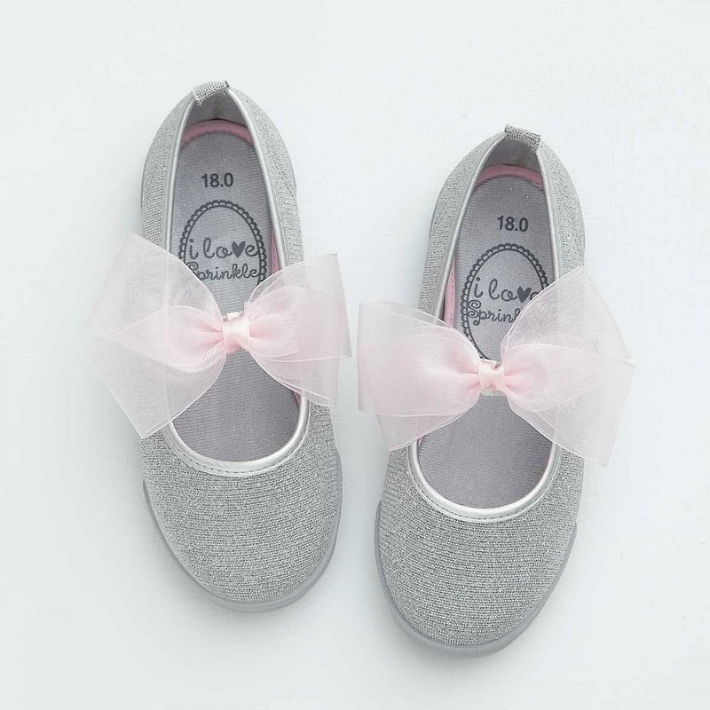 Riya sparkling Silver thread pink sago bow doll shoes - รองเท้าเด็ก - วัสดุอื่นๆ สีเงิน