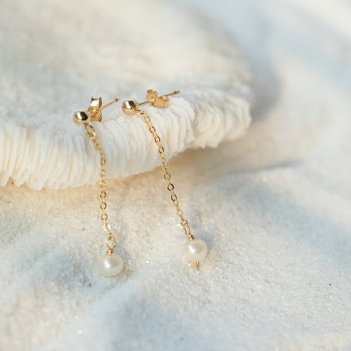 Beau Jewelry 小珍珠垂墜耳環 14K包金 注金 穿搭 禮物