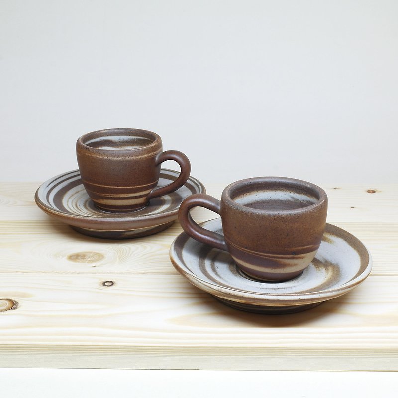 絞胎濃縮咖啡杯 對杯組 Espresso 手作陶藝 - 咖啡杯/馬克杯 - 陶 咖啡色