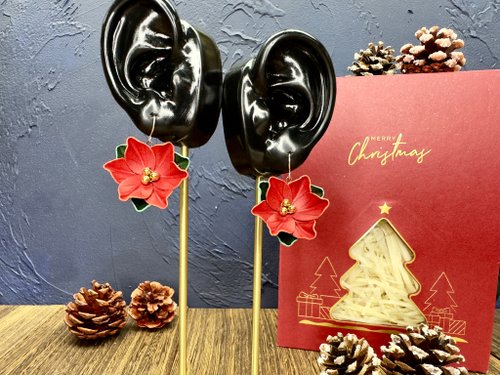 JK Collection 【聖誕禮物】皮革聖誕花耳環│純銀耳鈎│耳針│鍍銀耳夾款式