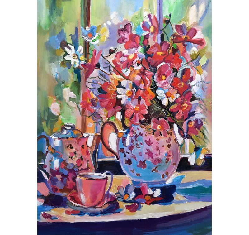 Flowers   Art  Painting  Original Oil Art Wall Decor Oil On Canvas - 壁貼/牆壁裝飾 - 其他材質 粉紅色