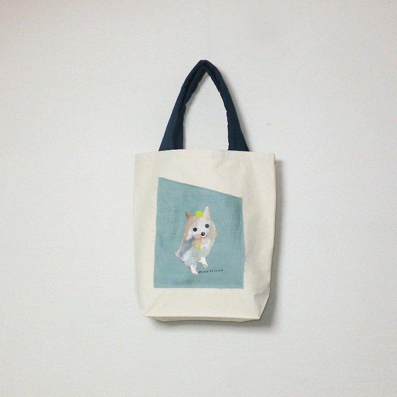 Hand-Painted Dog　Canvas bag　Yorkshire Terrier - Messenger Bags & Sling Bags - Cotton & Hemp White