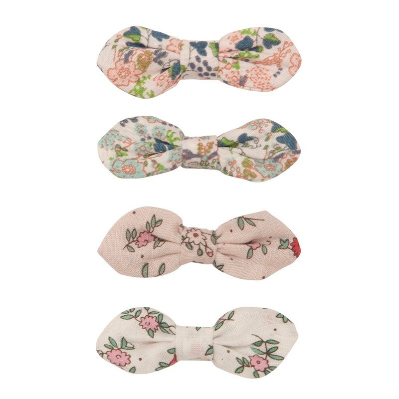 英國Mimi & Lula SS25_春日花園_粉嫩碎花蝴蝶結髮夾4入 - 嬰兒手鍊/飾品 - 聚酯纖維 