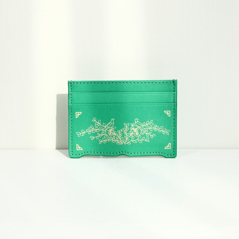 Vegan eco-friendly Hanji Leather chrysanthemum Card Wallet Green - 錢包/皮夾/長短夾 - 環保材質 綠色