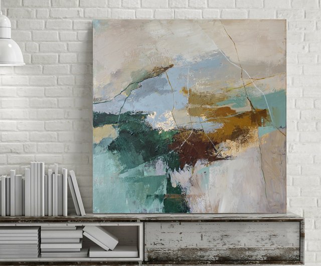 緑の抽象画 | 緑の灰色の絵画 | 緑の抽象画の壁アート | アイスランド