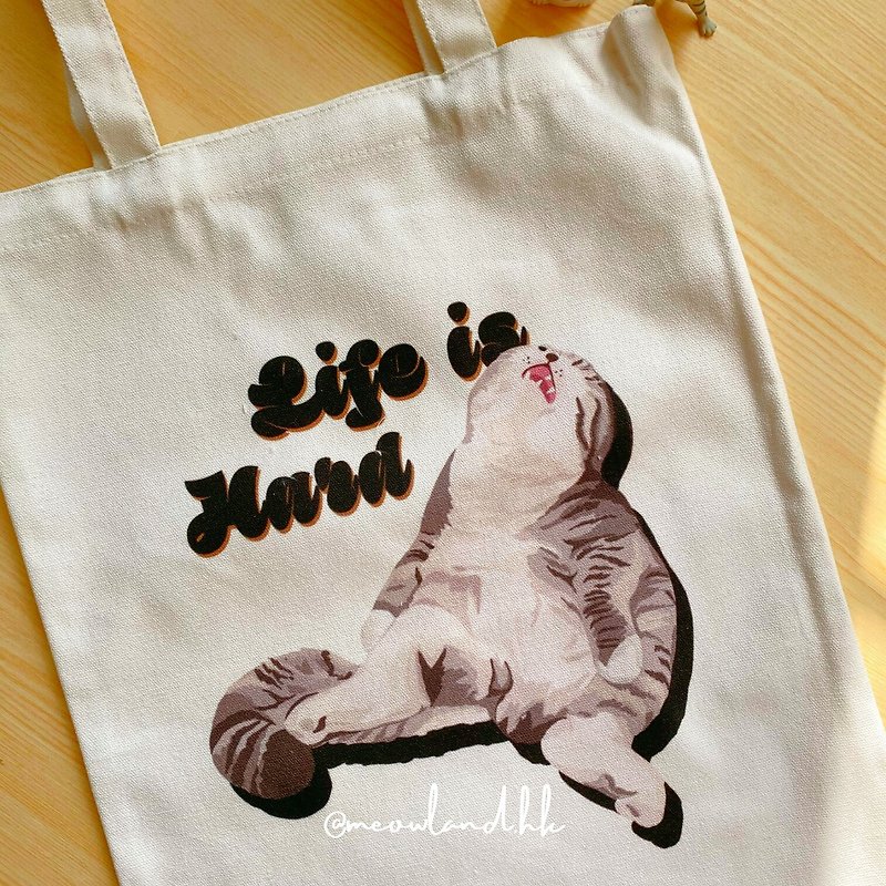 Meme cat cloth bag C - กระเป๋าแมสเซนเจอร์ - ผ้าฝ้าย/ผ้าลินิน ขาว