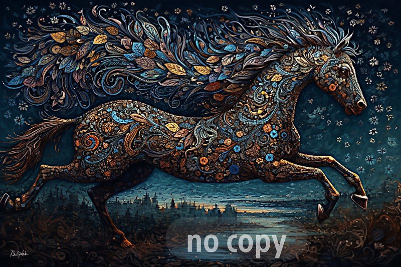L size Divine Horse with Happiness - Posters - Wood Blue