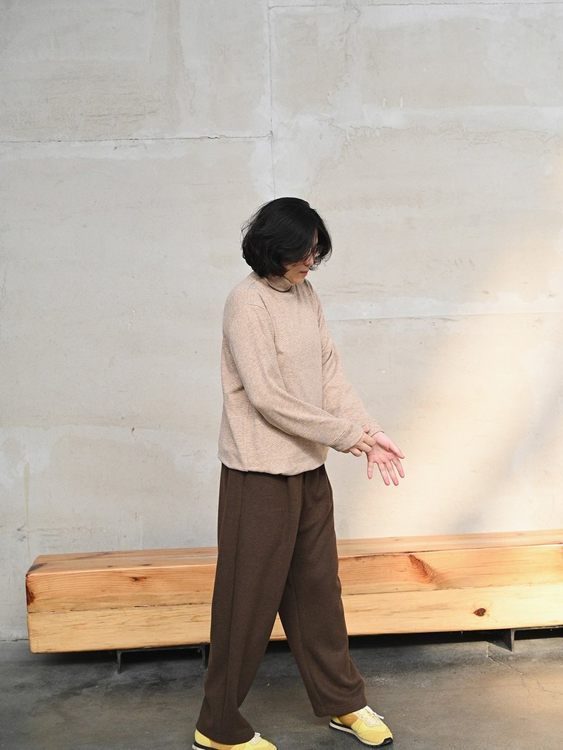 Furenb Club Unisex Cookie Two-Tone Stripe Velvet Knit Long-Sleeve High-Neck Base Layer Sweatshirt, Versatile - Women's Shirts - Other Materials Khaki