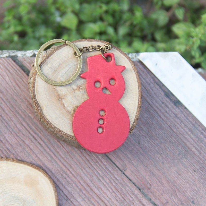 DUAL - cute snowman in Christmas leather. Christmas. snowflake. Socks / key ring. Charm (Xmas, Christmas gifts, exchange gifts, gifts) - Keychains - Genuine Leather Red