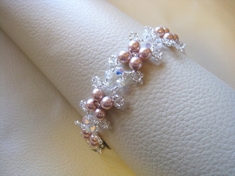 Silky Pearl & Swarovski Crystal Bracelets / SMC : Pink Bridal* - สร้อยข้อมือ - คริสตัล สึชมพู