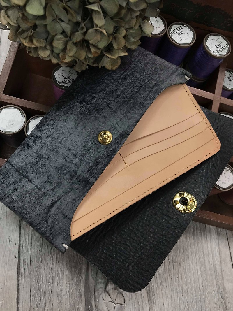 Italian Association Certified Vegetable Tanned Cowhide Movable Inner Long Clip-Retro Color Brush-Total Three Colors - กระเป๋าสตางค์ - หนังแท้ หลากหลายสี