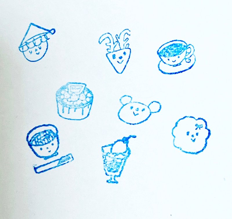 ミニミニスタンプ　サンタ・トナカイ・紅茶・ケーキ・くま・そば・クリームソーダ・ふあふあ犬 - 印章/印台 - 橡膠 卡其色