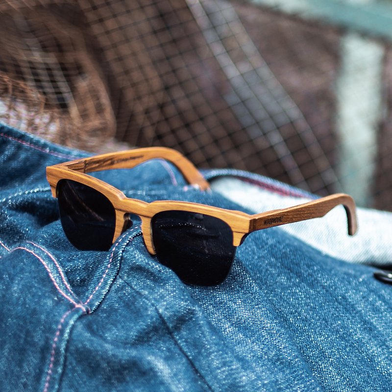 First Half / Teak Wood , Handmade Wooden Sunglasses - 太陽眼鏡/墨鏡 - 木頭 咖啡色