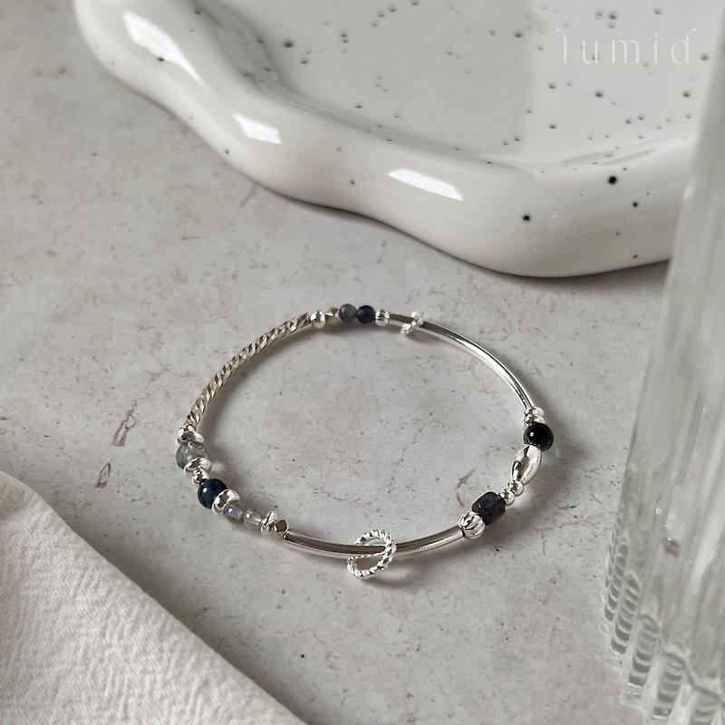 Starlight Devil Aquamarine Cordierite Labradorite/Natural Crystal Bracelet Customized Gift Sterling Silver - สร้อยข้อมือ - คริสตัล 