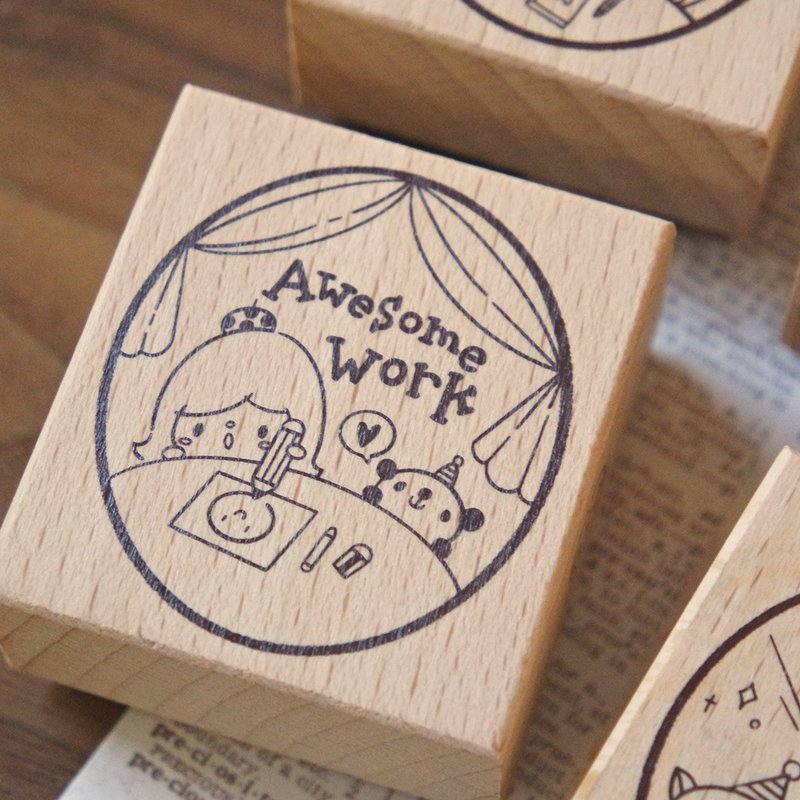 Teacher Stamp/Oval Scene Series/Awesome work - ตราปั๊ม/สแตมป์/หมึก - พลาสติก สีแดง