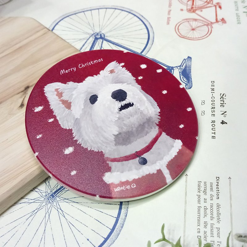 Christmas-West Highland White Terrier Series-Absorbent Coaster ~ Ceramic Coaster - ที่รองแก้ว - ดินเผา 