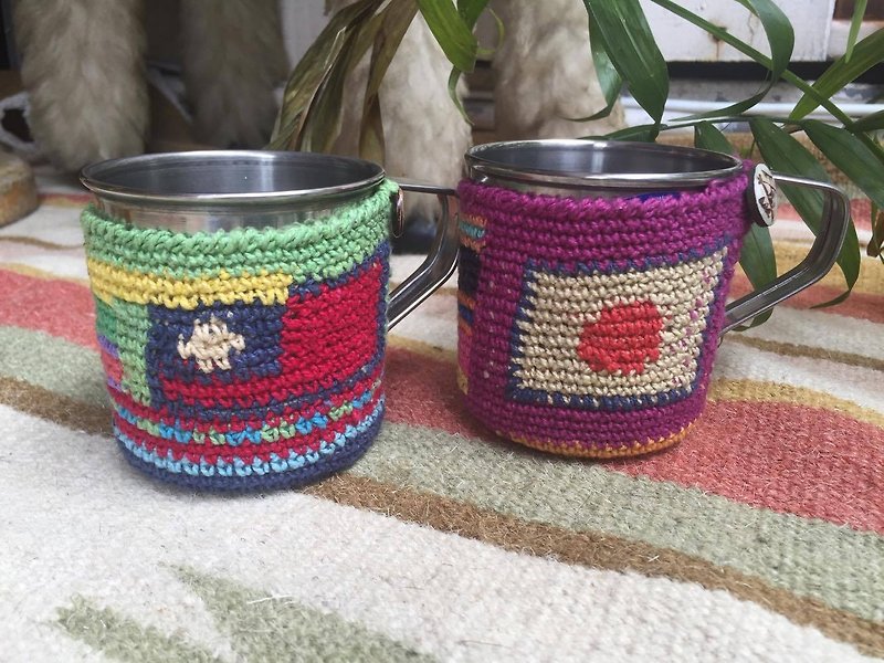 ✿One Line Work / Japan / Taiwan rainbow flag knitted cup (supplied steel cup !!) ✿ - ถ้วย - ผ้าฝ้าย/ผ้าลินิน หลากหลายสี