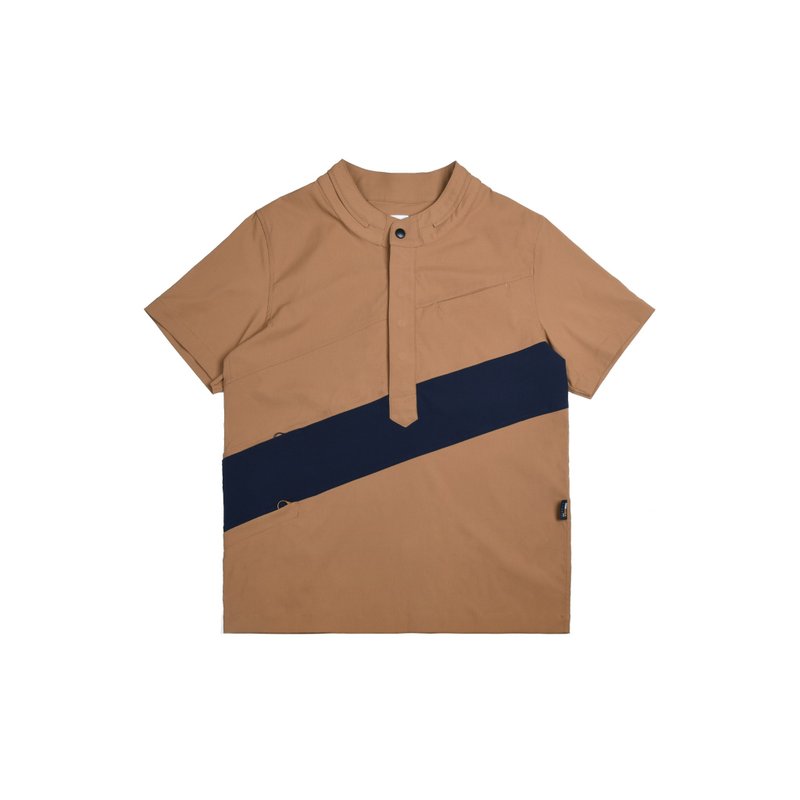 oqLiq - Dualism - Yamakawa Special Henry Collar Short Sleeve Top (Khaki) - Men's T-Shirts & Tops - Other Materials Brown