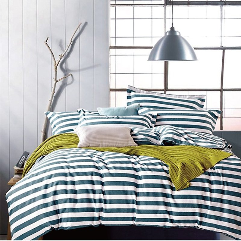 宜家風潮(綠)-雙面設計100%精梳棉薄件床包四件組(雙人尺寸尺) - 床包/寢具 - 棉．麻 綠色