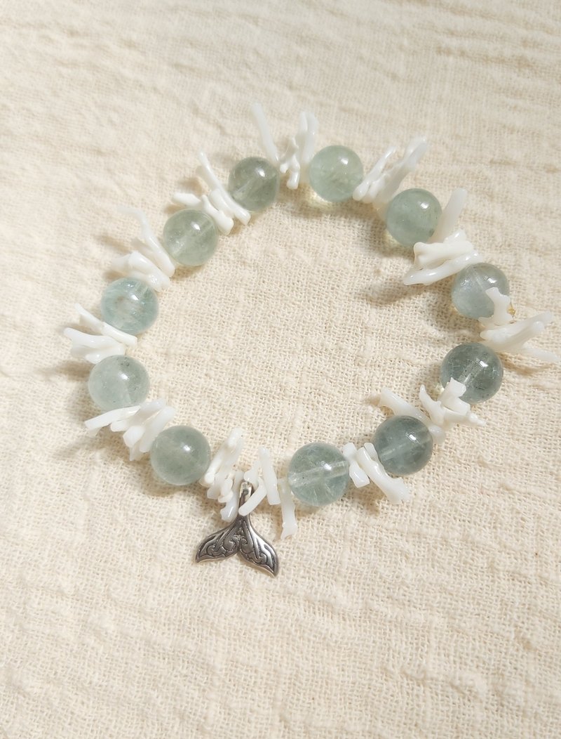 [Mermaid Bracelet] Aquamarine White Coral Sterling Silver Bracelet - Bracelets - Sterling Silver 