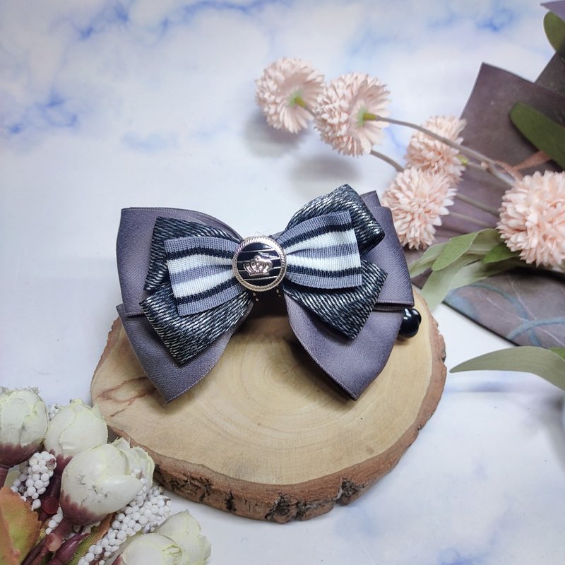 Black and Gray Striped Banana Clip Shark Clip Spring Clip- Noble - เครื่องประดับผม - ผ้าฝ้าย/ผ้าลินิน สีเทา