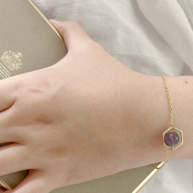 Spiritual Eye Green Fluorite Purple Stone Simple Fashion Crystal Bracelet Plated 14k Gold Chain - สร้อยข้อมือ - คริสตัล สีทอง